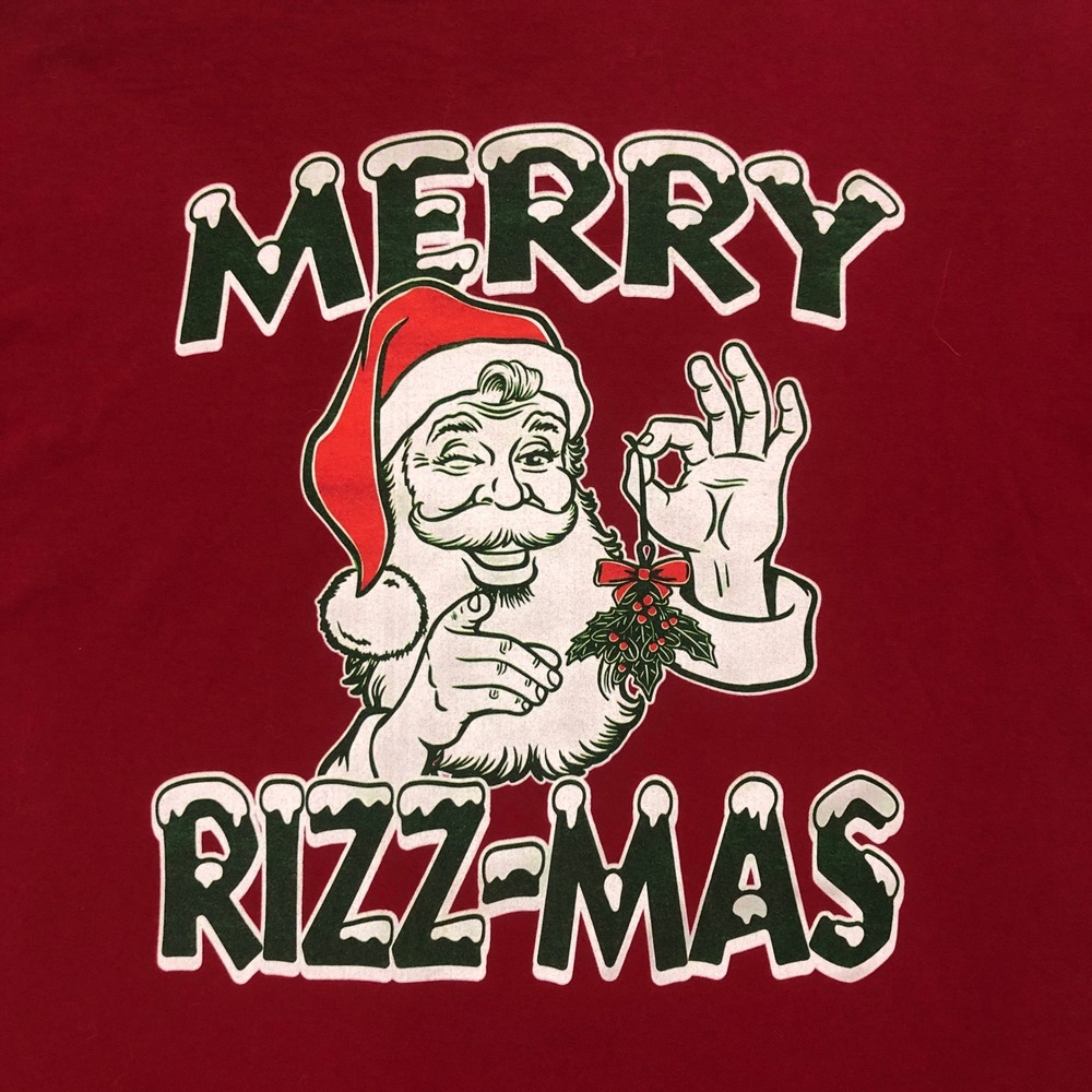 Merry Rizz-mas Santa Graphic T-Shirt Red Port & Company Mens XL Short Sleeve
